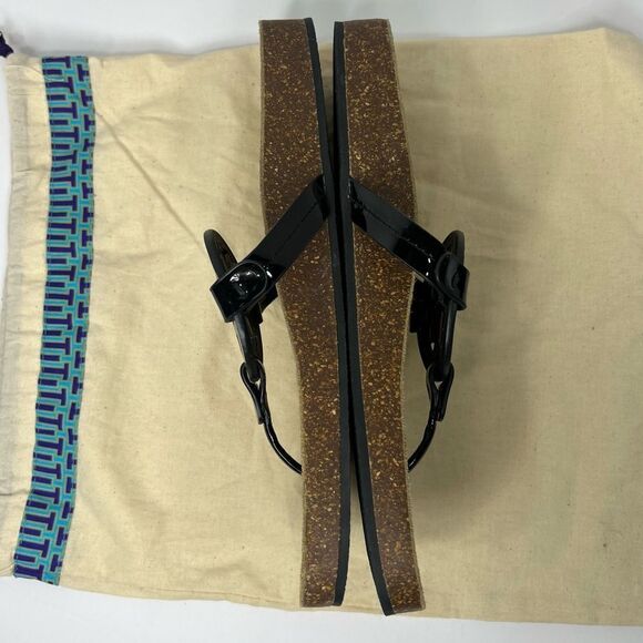 NWOB! Tory Burch Miller Cloud Black Patent Women’s Sandals Suede Cork Sz 11 - Picture 6 of 9